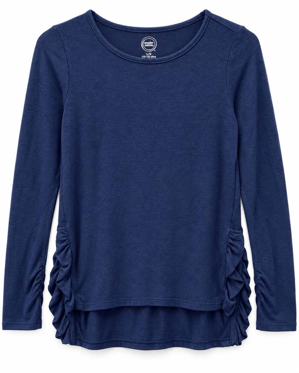 Wonder Nation Girls Navy Ruched Long Sleeve Top Size L 10/12 Plus